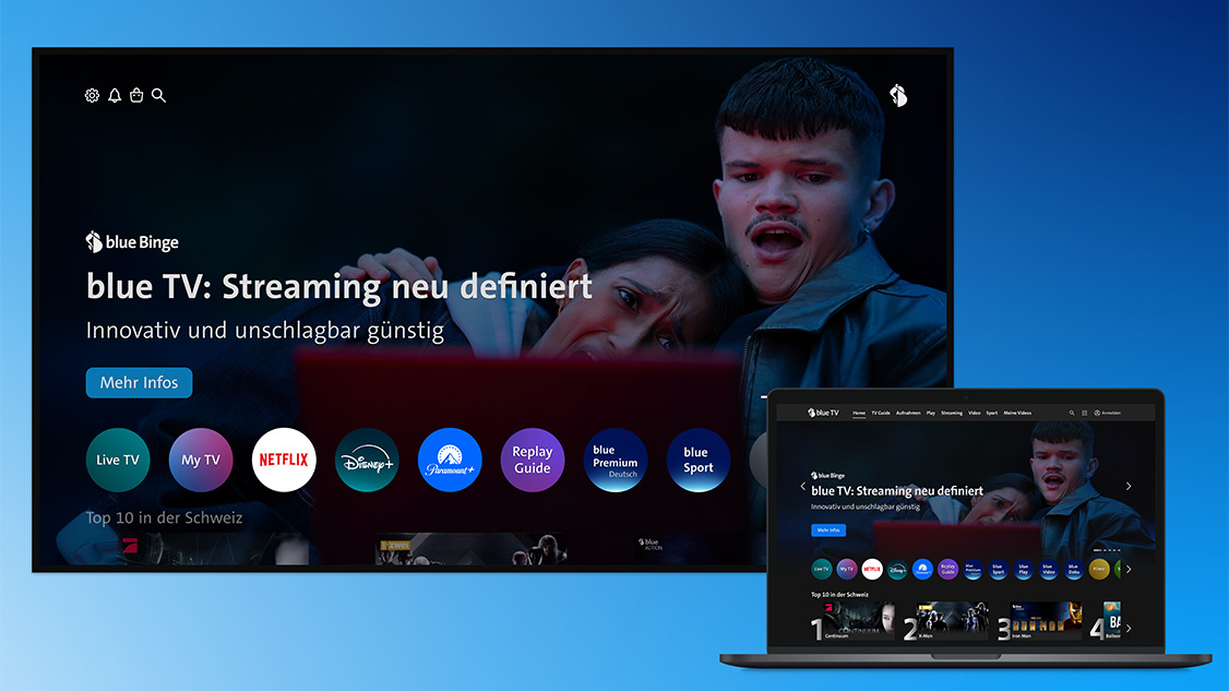 Der neue Streaming-Modus von Swisscom auf einem Bildschirm.