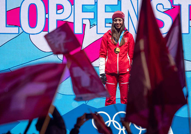 Siegerehrung vom Snowboard Slopestyle der Frauen