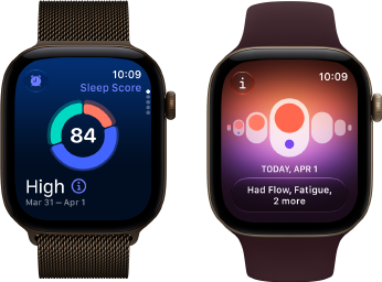 Apple Watch Series 12, Aluminiumgehäuse, Farbe Dunkelbronze, Kreisdiagramm mit Schlafindex, Digital Crown, Milanaise Armband, Farbe Dunkelbronze