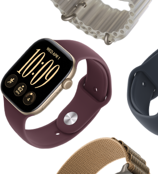 Apple Watch Series 11 Armbänder: Sportarmband in Nebelviolett, Ocean Armband in Maritimblau, Alpine Loop in Hellblau
