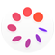 Symbolet for Syklus-appen vises som en hvit sirkel med en ring av åtte lilla og oransje skiver inni.