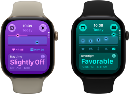 Zwei Apple Watch Series 12 Geräte: Aluminiumgehäuse, Farbe Lichtgold, Tageswerte für Vitalzeichen leicht abweichend, Digital Crown, Sportarmband Sand, Aluminiumgehäuse, Farbe Schwarz, im Schlaf erfasste Vitalwerte günstig, Digital Crown, Sportarmband Schwarz