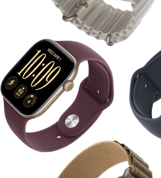 Cinturini per Apple Watch Series 11: cinturino Sport viola nebbia, cinturino Ocean blu salmastro, Alpine Loop azzurro