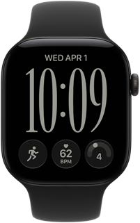 Apple Watch Series 12, cassa in alluminio nero, quadrante Responsive Art, cinturino Sport nero