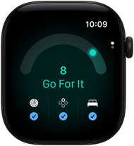 Apple Watch Series 12, cassa in alluminio nero, punteggio di Preparazione pari a 8, lato destro, Digital Crown