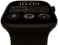 Apple Watch Series 12, cassa in alluminio color bronzo scuro, quadrante Modulare, complicazioni: giorno e data, Allenamento, anelli Attività, Apple Music; lato destro, Digital Crown, cinturino Sport oliva