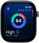 Apple Watch Series 12, cassa in alluminio grigio siderale, grafico circolare della qualità del sonno, lato destro, Digital Crown