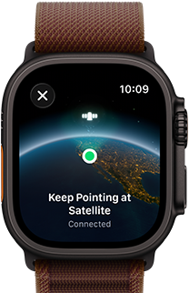 Apple Watch Ultra 4, cassa in titanio nero, connessione satellitare, lato destro, Digital Crown, tasto laterale in rilievo, cinturino Alpine Loop borgogna