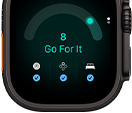 Apple Watch Ultra 4, cassa in titanio nero, punteggio di preparazione di 8, lato destro, Digital Crown, tasto laterale in rilievo