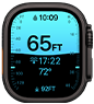 Apple Watch Ultra 4, Titangehäuse, Farbe Schwarz, Tiefe App zeigt Messwerte fürs Tauchen, rechte Seitenansicht, Digital Crown, erhöhte Seitentaste