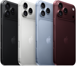 Plusieurs iPhone 18 Pro alignés, face arrière, dans les quatre finitions: bordeaux, glacier, argent, noir, système caméra Pro Fusion dans le coin supérieur gauche, 3 objectifs, micro, flash