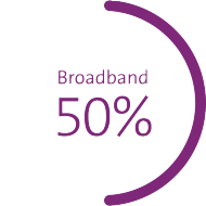 Diagram shows market share in %: mobile communications 56%*, broadband 50%, digital TV 37%