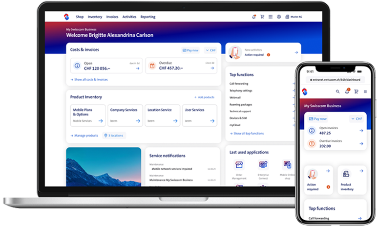 myswisscombusiness dashboard screenshot
