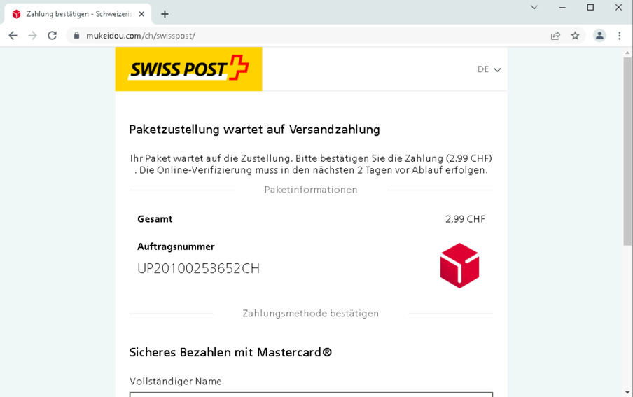 Swisscom Login Phishing Beispiel