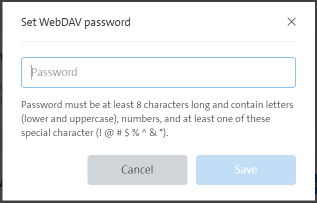 WebDav Passwort neu setzen Screenshot